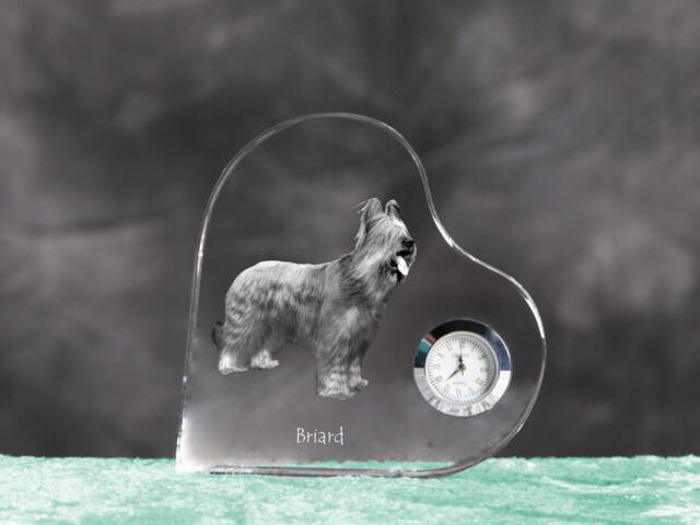 Briard - Crystal Clock in The Shape Of A Heart With Image Pure-Bred Dog - image 1
