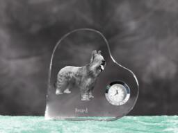 Briard - Crystal Clock in The Shape Of A Heart With Image Pure-Bred Dog - thumbnail 1