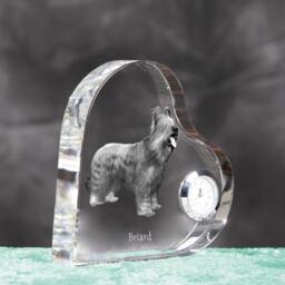 Briard - Crystal Clock in The Shape Of A Heart With Image Pure-Bred Dog - thumbnail 3