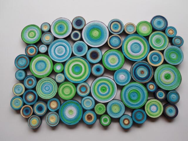 Blue Green Paper Quilling Wall Art Modern Geometric Decor - image 1