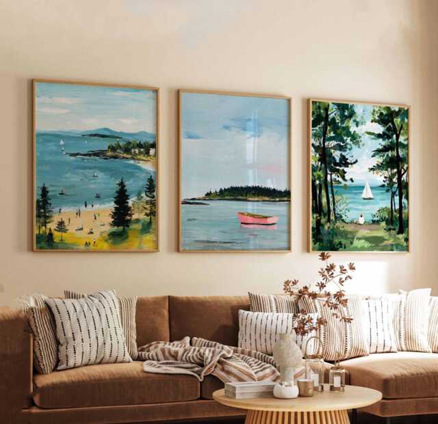 Set Of 3 Maine Posters, Usa Travel Prints, Coastal Wall Art Sets, New England Landscape Poster Decor, Nautical Print Gift - image 1