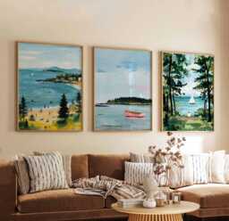 Set Of 3 Maine Posters, Usa Travel Prints, Coastal Wall Art Sets, New England Landscape Poster Decor, Nautical Print Gift - thumbnail 1