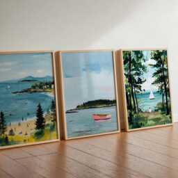 Set Of 3 Maine Posters, Usa Travel Prints, Coastal Wall Art Sets, New England Landscape Poster Decor, Nautical Print Gift - thumbnail 2