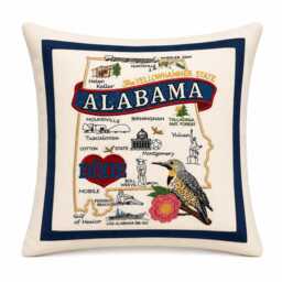 Alabama State Pillow Embroidered With State Icons - Feather Insert Yellowhammer - thumbnail 1