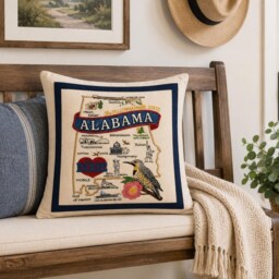 Alabama State Pillow Embroidered With State Icons - Feather Insert Yellowhammer - thumbnail 3