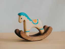 Handmade Wooden Rocking Horse Toy, Miniature Toys, Toddler Baby Shower Gift, Nursery Shelf Decor, Eco-Friendly Gift - thumbnail 1