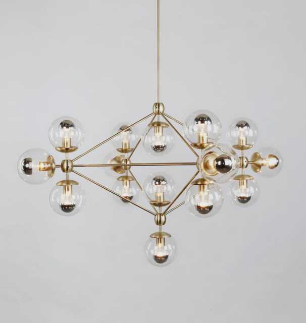 1950S Mid-Century Modern Brass Sputnik Chandelier - 4-Sided 15-Globe Mobile Pendant Light Fixture - image 1