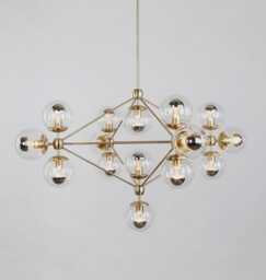 1950S Mid-Century Modern Brass Sputnik Chandelier - 4-Sided 15-Globe Mobile Pendant Light Fixture - thumbnail 1