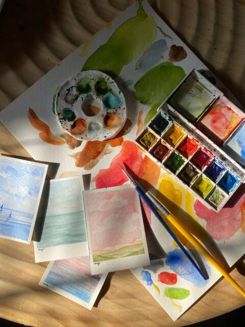 Miniature Ocean Watercolor Painting Coastal New England Art - image 1