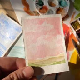 Miniature Ocean Watercolor Painting Coastal New England Art - thumbnail 3