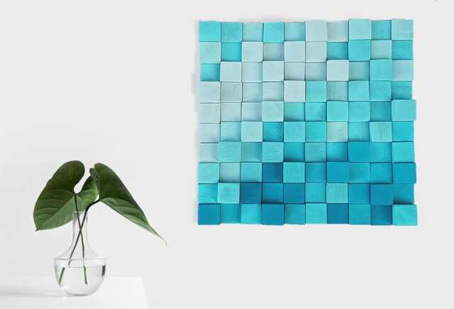 Blue Sea Wood Wall Sculpture - Modern Mosaic Wooden Decor - image 1