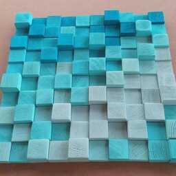Blue Sea Wood Wall Sculpture - Modern Mosaic Wooden Decor - thumbnail 2