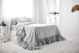 Ruffled Linen Duvet Cover in Light Gray Color, Softened & Washed Linen Bedding. Custom Sizes - thumbnail 1