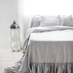 Ruffled Linen Duvet Cover in Light Gray Color, Softened & Washed Linen Bedding. Custom Sizes - thumbnail 3