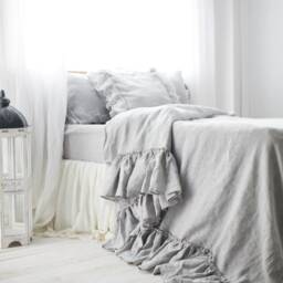 Ruffled Linen Duvet Cover in Light Gray Color, Softened & Washed Linen Bedding. Custom Sizes - thumbnail 2
