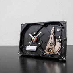 Handmade Desk Clock Made Out Of A Recycled Hard Drive, Unique Gift For Geek Husband Or Boyfriend, Office Work Room Decor Statement - thumbnail 3