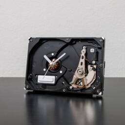 Handmade Desk Clock Made Out Of A Recycled Hard Drive, Unique Gift For Geek Husband Or Boyfriend, Office Work Room Decor Statement - thumbnail 2