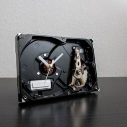Handmade Desk Clock Made Out Of A Recycled Hard Drive, Unique Gift For Geek Husband Or Boyfriend, Office Work Room Decor Statement - thumbnail 1
