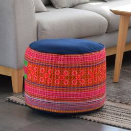 Hmong Hill Tribe Fabric Ottoman Pouf Embroidered Rustic Pillow, 18x14 - thumbnail 2