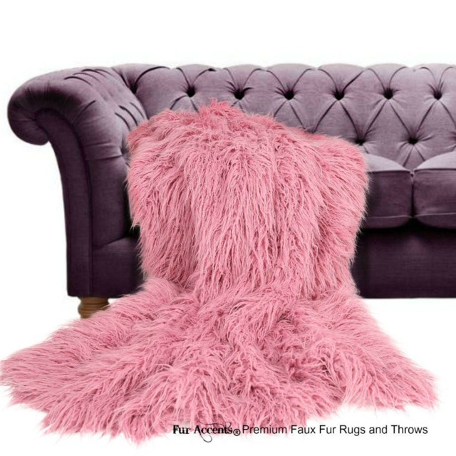 Pink Mongolian Faux Fur Throw Blanket - Shaggy Llama, Usa Handmade - image 1