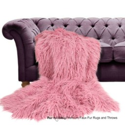 Pink Mongolian Faux Fur Throw Blanket - Shaggy Llama, Usa Handmade - thumbnail 1