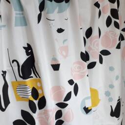 Curtain Panel White Yellow Black Pink Cats Radio Modern Decor Cafe Curtain Kitchen Valance , Runner Napkins Available, Great Gift - thumbnail 4