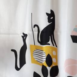 Curtain Panel White Yellow Black Pink Cats Radio Modern Decor Cafe Curtain Kitchen Valance , Runner Napkins Available, Great Gift - thumbnail 3