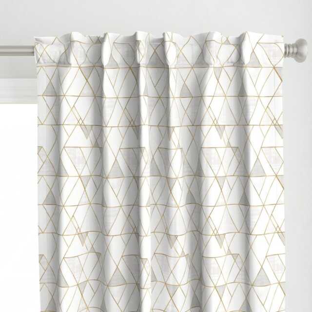Geometric Curtain Panel - Bohemian Mod Triangles Shapes Gold Custom White By Crystal_Walen - image 1