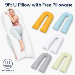 Hollowfibre 9Ft U Shaped Pillow With Free Pillowcase Maternity Pregnancy Pain Relief Body Support in Attractive 5 Colours