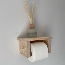 Rustic Reclaimed Wood Toilet Roll Holder With Shelf - thumbnail 4