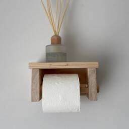 Rustic Reclaimed Wood Toilet Roll Holder With Shelf - thumbnail 3