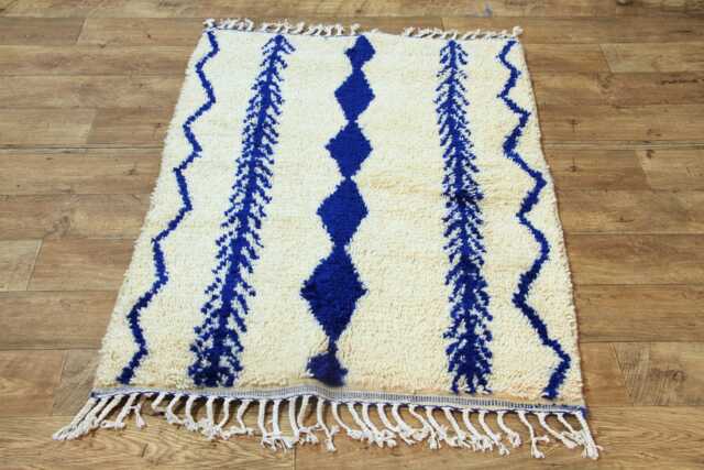 Blue Handmade Wool Berber Runner Rug Custom Moroccan Design - image 1