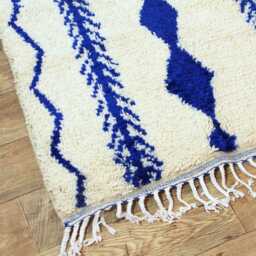 Blue Handmade Wool Berber Runner Rug Custom Moroccan Design - thumbnail 3