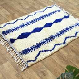Blue Handmade Wool Berber Runner Rug Custom Moroccan Design - thumbnail 4