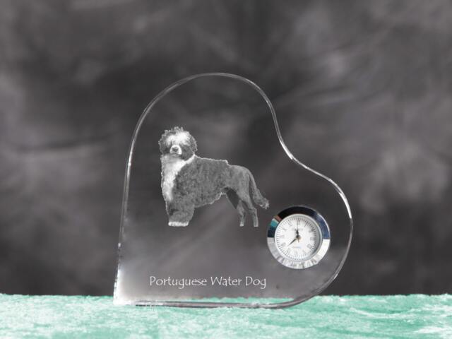 Portuguese Water Dog - Crystal Clock in The Shape Of A Heart With Image Pure-Bred Dog - image 1