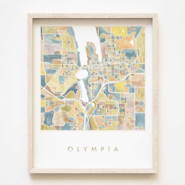 Downtown Olympia Map Watercolor Print Washington City Block Plan - Art Print Realtor Wedding Pacific Northwest Capitol Lake You Belong Here - image 1