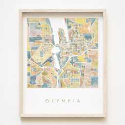 Downtown Olympia Map Watercolor Print Washington City Block Plan - Art Print Realtor Wedding Pacific Northwest Capitol Lake You Belong Here - thumbnail 1