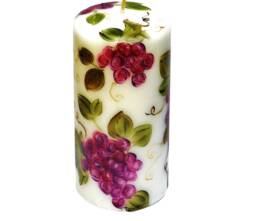 Hand Painted Grapevine Pillar Candle Tuscan Grapes Decor, Mediterranean Decorations - thumbnail 1