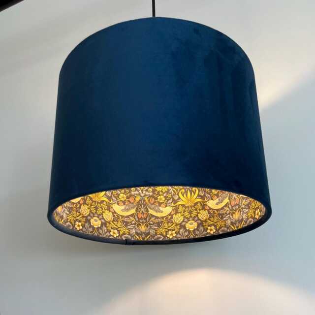 Navy Velvet Drum Lampshade/ Ceiling Shade William Morris Strawberry Thief Blue Interior - image 1