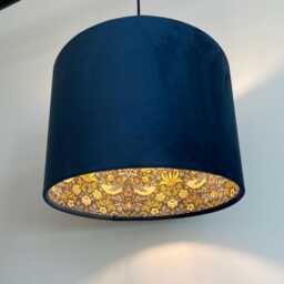 Navy Velvet Drum Lampshade/ Ceiling Shade William Morris Strawberry Thief Blue Interior