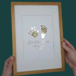 Personalised Baby Hand & Footprint Print Foil Nursery Keepsake, Inkless Kit Included - thumbnail 1