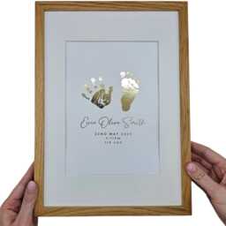 Personalised Baby Hand & Footprint Print Foil Nursery Keepsake, Inkless Kit Included - thumbnail 2