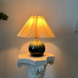Handmade Green Glaze Ceramic Pleated Table Lamp, Durable Base 110-240V Fabric Petal Shade For Bedroom Living Room Kitchen Rustic Cozy Decor - thumbnail 2