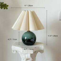 Handmade Green Glaze Ceramic Pleated Table Lamp, Durable Base 110-240V Fabric Petal Shade For Bedroom Living Room Kitchen Rustic Cozy Decor - thumbnail 3