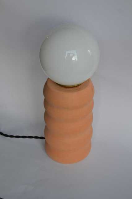 Handmade Ceramic Lamp - Finished in Natural Waxed Clay, With Golden Brass Details - image 1
