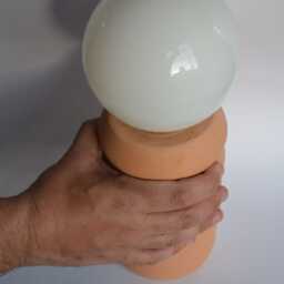 Handmade Ceramic Lamp - Finished in Natural Waxed Clay, With Golden Brass Details - thumbnail 2