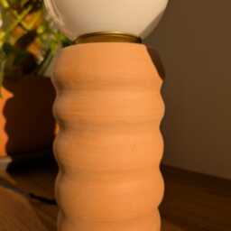 Handmade Ceramic Lamp - Finished in Natural Waxed Clay, With Golden Brass Details - thumbnail 4