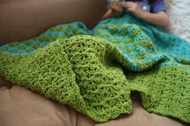 Cotton Hand Knit Baby Blanket Teal Green Blue Boy Infant Nursery Stripes Summer Lightweight Crochet Handmade Baby Shower Gift Lime Green - image 1