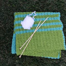 Cotton Hand Knit Baby Blanket Teal Green Blue Boy Infant Nursery Stripes Summer Lightweight Crochet Handmade Baby Shower Gift Lime Green - thumbnail 2