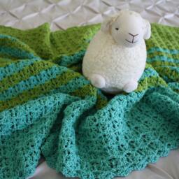 Cotton Hand Knit Baby Blanket Teal Green Blue Boy Infant Nursery Stripes Summer Lightweight Crochet Handmade Baby Shower Gift Lime Green - thumbnail 3